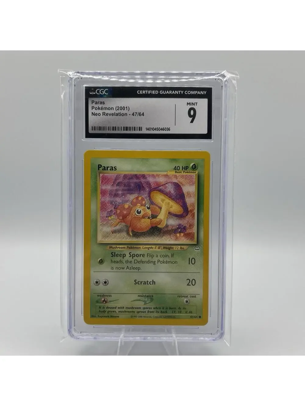 CGC 9 MINT Pokemon 2001 Neo Revelation 47/64 Paras Card Graded Slab